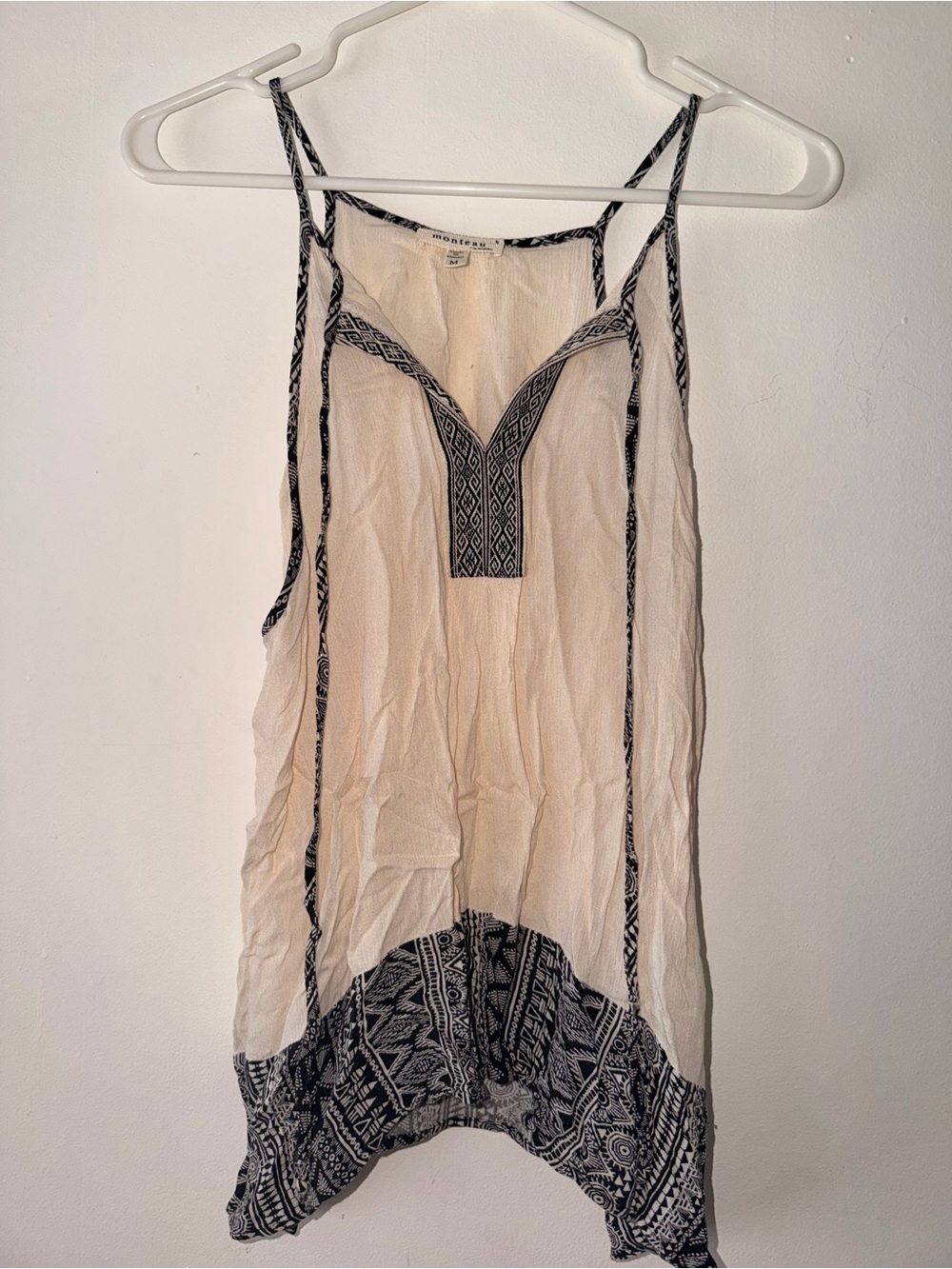 Cream Sleeveless Boho Blouse with Black Tribal Hem
